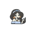 Detailed view of the enamel Jasmine cartoon pin with blue dress and gold-tone metal edges - Lake Blue Outfit Half-body Girl Style (xz5166)