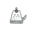 Broche chat de fête en émail blanc avec couteau et slogan Party Hard humoristique - Style Chat Party Hard (XZ2224-1)