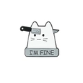 Pin's en émail chat blanc drôle avec texte I'M FINE et épée à travers la tête - Style Chat I'm Fine (XZ2224-5)