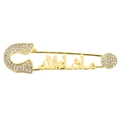 Golden Arabic Mashallah safety pin brooch with sparkling crystals and metal script - Gold Style (XZ1516)