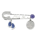 Silver Mashallah brooch with blue crystal baby feet and religious coin charm - Silver Style with Blue Footprint (XZ1518)