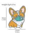 Detail showing corgi dog enamel pin dimensions 30mm by 22mm with medical mask design - Corgi with Mask Goggles Style (XZ2276-3)