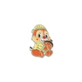 Cute enamel Dale chipmunk badge with yellow hat holding a brown pine cone accessory - Yellow Hat Chipmunk Holding Pine Cone Style (xz2003)