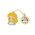 Cute cartoon Alice enamel brooch with gold chain and poker card pocket watch design - Blonde Girl with Pocket Watch Chain Style (xz1976)