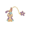 Cute cartoon StellaLou enamel badge with purple flower charm and golden metal detail - Purple Long-eared Rabbit with Flower Chain Style (xz1975)