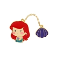 Cartoon Little Mermaid metal enamel pin with red hair, green tail and purple shell charm - Red-haired Mermaid with Shell Chain Style (xz1978)