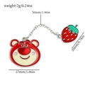 Enamel Lotso bear and strawberry charm badge linked by a silver metal chain - Red Bear with Strawberry Chain Style (xz2000)