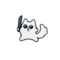 Funny cartoon white cat enamel pin with sunglasses and holding a gray knife - White Cat With Sunglasses And Knife (xz1650)