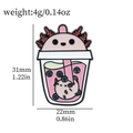 Pink axolotl milk tea cup enamel pin with 31mm height and 22mm width dimensions - Axolotl Style(XZ3047-5)