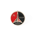 Spilla CCCP razzo sovietico con falce e martello dorati su sfondo nero e rosso - Razzo Spaziale CCCP
