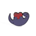 Cute purple enamel dinosaur pin holding a red heart with polished black metal outlines - Purple Dinosaur With Heart Style (xz2063)