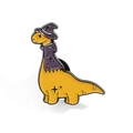 Cute yellow dinosaur enamel pin with purple wizard hat and magic cloak on white background - Yellow Magic Wizard Dinosaur Style (xz2075)