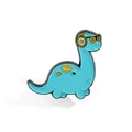 Cartoon blue dinosaur enamel pin wearing yellow headphones and sunglasses badge - Blue Dinosaur With Headphones Music Style (xz2064)