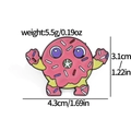 Cute cartoon donut monster enamel brooch badge showing 4.3cm width and 5.5g weight - Pink Donut Monster (XZ2537-7)