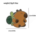 Detail view of a cute capybara enamel pin with dimensions and weight measurements - Capybara Carrying Turtle Style (XZ2699-1)