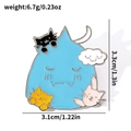 Detailed size view of the blue water drop creature enamel pin with small cats - Slime And Cat Style (XZ2966-2)