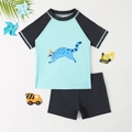 Ensemble de bain deux pièces garçon avec haut bleu à motif et short de bain noir - 7Y / Bleu