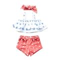 Maillot de bain 3 pièces fille à pois avec haut à volants, short et bandeau assorti - S / Rouge Corail
