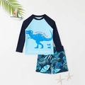 Ensemble maillot de bain 2 pièces pour garçon avec rashguard dinosaure et short imprimé - 4Y / Bleu saphir