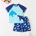 Maillot de bain deux pièces pour garçon avec imprimé requin et protection solaire - 7Y / Bleu