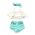 Maillot de bain trois pièces pour filles à pois jaunes avec volants et bandeau assorti - S / Vert Menthe
