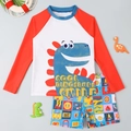 Zweiteilige Jungen-Langarm-Bademode mit Dinosaurier-Motiv und Badehose Set - 8 Jahre / Rot