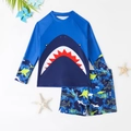 Maillot de bain deux pièces pour garçon avec requin et motif camouflage bleu marine - 4Y / Bleu