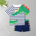 Maillot de bain deux pièces pour garçons avec rayures et motif crocodile de dessin animé - 4Y / Bleu