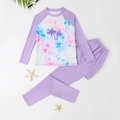 Ensemble de bain fille manches longues tie-dye avec motif palmier et pantalon mauve - 8 Ans / Violet