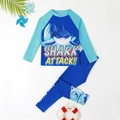 Maillot de bain deux pièces à manches longues pour garçon avec imprimé requin bleu - 4Y / Bleu