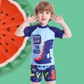Maillot de bain deux pièces pour garçons avec imprimé dinosaure et manches courtes bleues - 4Y / Bleu