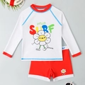 Maillot de bain deux pièces à manches longues pour garçons avec imprimé dessin animé - 4Y / Rouge