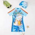 Maillot de bain dinosaure pour garçon avec chapeau assorti et protection solaire - 4Y / Bleu