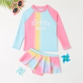 Girl two-piece swimsuit with long sleeve top and gradient skirt in pastel colors - 4Y / Gradient Rainbow