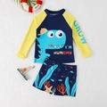 Boys long sleeve dinosaur swim set with two-piece sun protection and sea animal prints - 4Y / Dark Blue