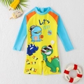 Maillot de bain enfant manches longues avec motifs dinosaures jaunes et bleus - 4Y / Haut Et Bas / Jaune
