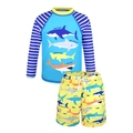 Costume da bagno due pezzi da bambino con top a maniche lunghe e pantaloncini gialli squalo - 4Y / Blu