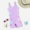 Maillot de bain une pièce pour filles lavande avec rayures latérales et accessoires d'été - 8 Ans / Violet