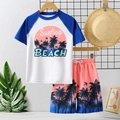 Maillot de bain deux pièces garçon avec imprimé cocotier et motif Surfing Beach - 8 Ans / Bleu