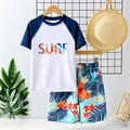 Maillot de bain deux pièces pour garçons avec haut de surf et short imprimé tropical - 8 Ans / Blanc