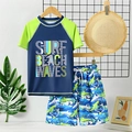 Maillot de bain deux pièces pour garçon séchage rapide avec short requin et haut surf - 8 Ans / Bleu