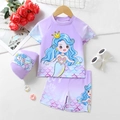 Set costume da bagno tre pezzi da bambina con motivo a sirena e squame arcobaleno - 4Y / Lavanda