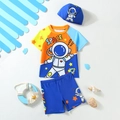 Completo mare bimbo 3 pezzi con stampa alieno spaziale, maglia a maniche corte - 100 / Stampa Spaziale Multicolore