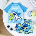 Costume da bagno bimbo ad asciugatura rapida con squalo, maglia e pantaloncini - 4Y / Blu