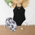 Maillot de bain noir une pièce pour fille avec paréo à imprimé feuilles de palmier - 8 Ans / Noir