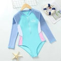 Maillot de bain une pièce à manches longues pour filles avec fermeture éclair et motif été - 8 Ans / Bleu ciel