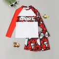 Ensemble maillot de bain garçon manches longues avec motif géométrique rouge et blanc - 8 Ans / Rouge
