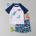 Costume da bagno due pezzi per bambino con motivo a coccodrillo e pantaloncini stampati - 4Y / Bianco