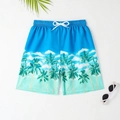 Kinder-Strandshorts mit blau-grünem Verlauf und tropischem Kokosnussbaum-3D-Druck - 8 Jahre / Blau