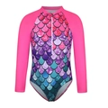 Maillot de bain une pièce à manches longues pour filles avec imprimé écailles et zip - 8 Ans / Haut Et Bas / Dégradé Écailles de Poisson Multicolore